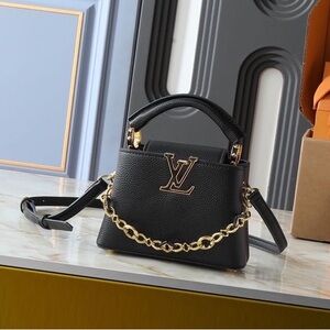Louis Vuitton Black Leather Mini Top-Handle Bag with Gold Chain